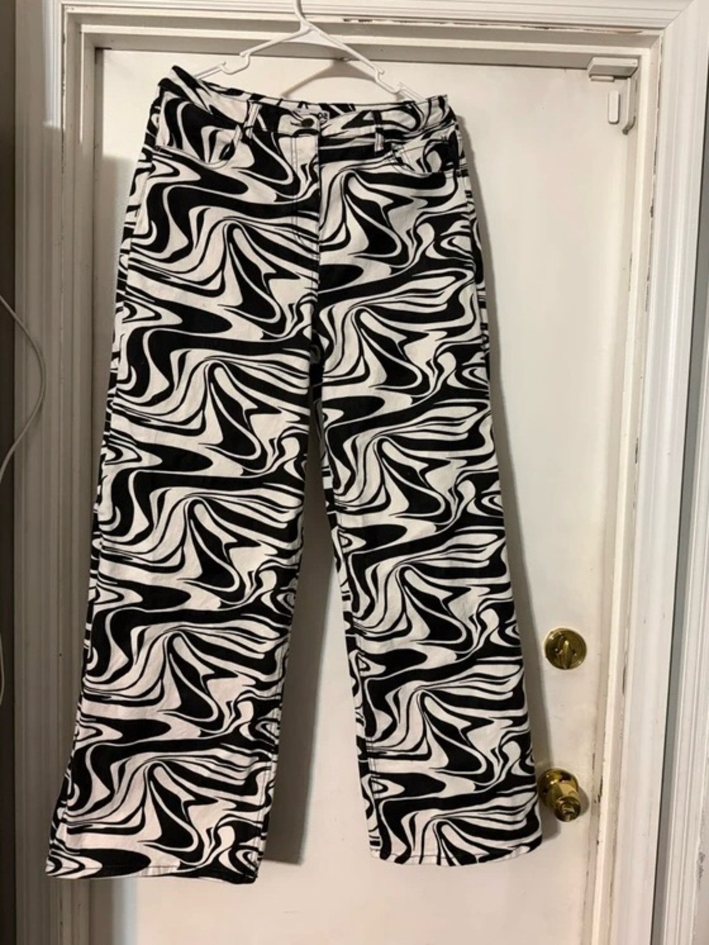 Black & White Swirl Wide-Leg Pants